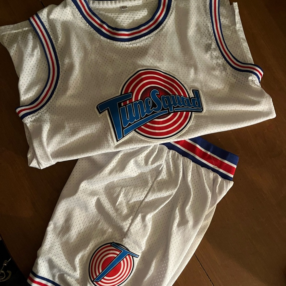 Kids Tune Squad Basketball Jersey Set - White